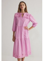  Collection Lilac Straight Cutout Embroidery Detail Midi Woven Dress Twoss25El00061