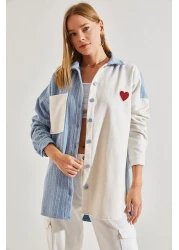 Bianco Lucci قميص نسائي مزدوج اللون مطرز بالخرز على شكل قلب