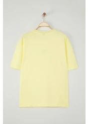  Collection Yellow Oversize Dinosaur Embroidered T-Shirt 100% Tok Fabric