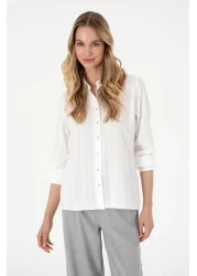 U.S. Polo Assn. قميص أبيض طويل الأكمام للمرأة 50299631 -VR013