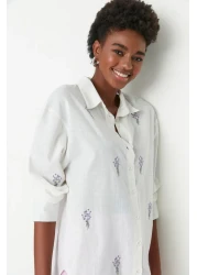  Collection Cotton Oversize Ecru Floral Embroidered Shirt - TWOSS22GO0246