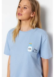  Collection Blue Cotton Ruffle Printed Shorts Knitted Pajamas Set Thmss22Pt0422