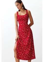  Collection Red Floral Viscose Maxi Woven Dress TWOSS24EL00613