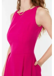  Collection Fuchsia Waist Opening Pleated Midi Woven Dress TWOSS20EL0980