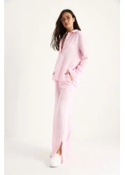 Bianco Lucci Women's Shirt Collar Self-Striped Comfortable Fit Summer Bottom-Top Suit 6016 60283381