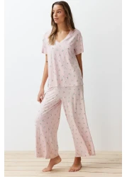 Collection Colorful Flower Patterned Knitted Pajamas Set - THMSS24PT00231
