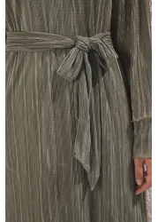  Modest Khaki Knitted Textured Fabric Tie-Up Long Dress Tctss25Eb00125