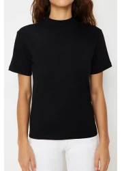  Collection تي شيرت أسود بياقة واقفة 100% قطن - TWOAW20TS0096