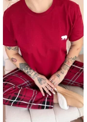 Pijamaevi بيجامة عزيزي فاميلي بأكمام قصيرة على شكل دب أحمر كلاريت - مجموعة نسائية