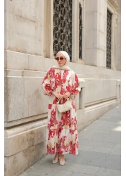 LOCCO فستان نسائي منقوش باللون الأحمر