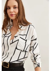 Olalook Women's Asymmetrical White Single Pocket Woven Viscose Shirt Gml- 19000890