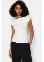  Collection Ecru Premium Viscous Soft Fabric Fitted/Fitted Moon Sleeve Knitted Blouse Twoss23Bz00992