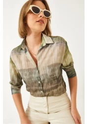 Bianco Lucci قميص نسائي من قماش الشيفون ذو اللون المتغير، قميص منسوج بقصة عادية 60394 60271046