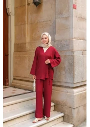 LOCCO Women's Double Breasted Collar Suit Claret Red