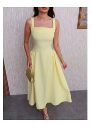 ESRAHELVACI فستان بياقة مربعة وأشرطة سميكة بطول متوسط