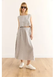 Olalook Women's Gray Elastic Waist Dirty Stitching Muslin Skirt Etk-19000310