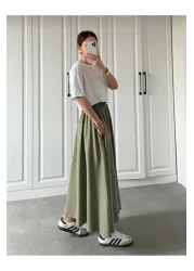 Gülmude Long Elastic Casual Skirt Poplin Fabric
