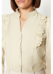  Collection Cotton Beige Lace Shirt - Regular Fit TWOSS20GO0044