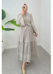 Salih Çelebi فستان بحزام على شكل كم إسباني 2035 - حجر داكن