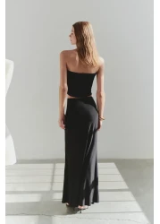  Collection Limited Edition Black Bodysitting Accessory Detailed Knitted Long Skirt Tprss25Et00004