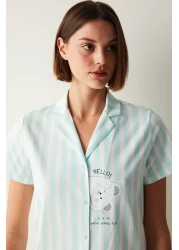 Penti Cuteness Striped Mint Green Shirt Pants Pajama Set