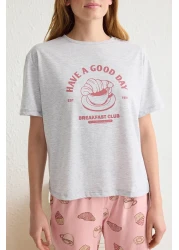  Collection Gray Slogan Printed 100% Cotton Knitted Pajamas Set - Thmss25Pt00162