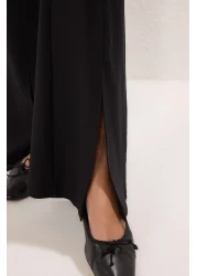  Collection Black Flare Woven Fabric Trousers with Spanish Leg Slit - Twoaw22Pl0046