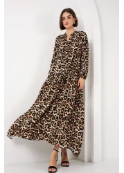 Bigdart 2423 Model Authentic Patterned Brown Dress