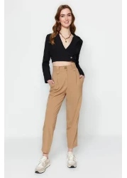  Collection Mink Carrot High Waist Polyviscose Woven Fabric Pants Twoss22Pl0280