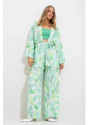 Trend Alaçatı Stili Women's Green Kimono Jacket And Palazzo Pants Set Alc-X11750