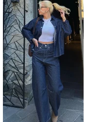 VAGGON Women's Navy Blue 5 Pocket Baggy Jean V00011-A