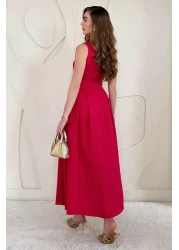 Elbee Fashion Woman Fuchsia Halter Neck Flared Dress