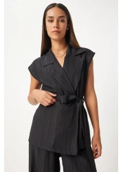 Happiness İstanbul سترة بالازو بحزام أسود ومجموعة محبوكة - BY00055