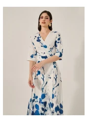 Styli فستان ماكسي بطبعة زهور وتصميم ملفوف على شكل حرف A