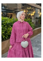 Modamorfo بدلة تنورة بتفاصيل صدفية - فوشيا