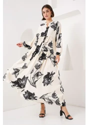 Bigdart 2423 Model Authentic Patterned Dress - D. Cream