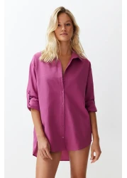  Collection قميص شاطئ منسوج باللون البرقوق TBESS22GO0664