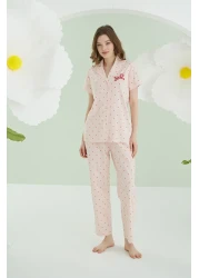 Nbb بدلة بيجامة نسائية من القطن 100%، منقط باللون الأحمر