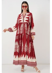 Bigdart 2423 Authentic Patterned Hijab Dress - G.Burgundy