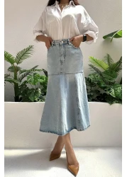 ZAROLİ تنورة نسائية طويلة من قماش الدنيم بطول طويل