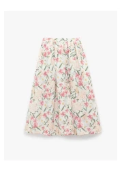 Koton تنورة زهرية واسعة الخصر بتفاصيل كومة عالية