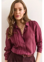 Olalook قميص نسائي بتفاصيل مخططة هندسية باللون العنابي GML-19001335