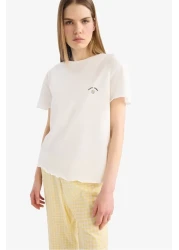 Defacto Pajama Sets Short Sleeve Top Flexible Waisted Long Bottom-Fall in Love F1595Ax25Sm