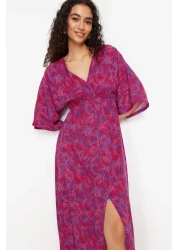  Collection Fuchsia Floral Print A-line Double-breasted Collar Midi Woven Dress TWOSS24EL00913