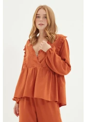  Collection Cinnamon Flower Embroidered Frilly Viscose Woven Pajamas Set Thmaw22Pt0293