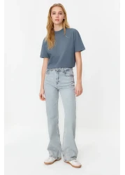  Collection Dark Gray 100% Cotton Basic Regular/Normal Fit Stand Collar Knitted T-Shirt Twoaw20Ts0096