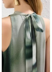  Collection Green Abstract Pattern Straight Cut Binding Detail Maxi Woven Dress Twoss25El00408