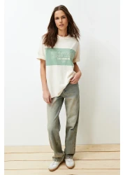  Collection Stone 100% Cotton Color Blocked City Printed Oversize/Wide Cut Knitted T-Shirt TWOSS24TS00079