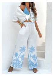 Butik Şenel Palm Printed Linen Shirt Pants Set