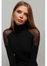 Cool & Sexy Women's Black Polka Dot Tulle Blouse EY1098